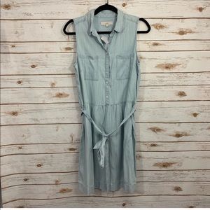 Loft Chambray Sleeveless Tie Waist Shirt Dress NWT